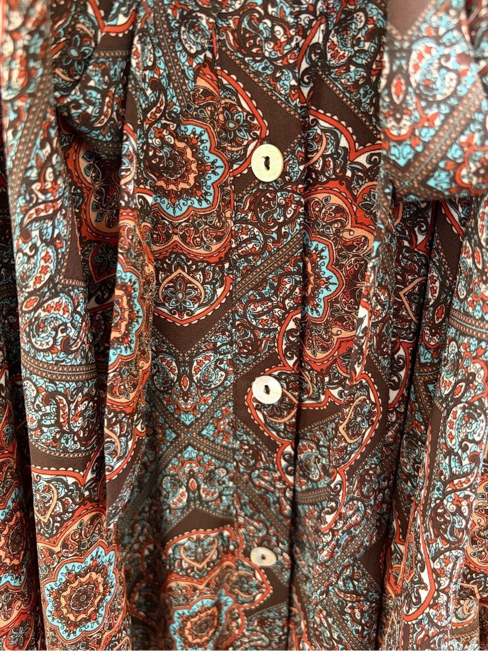 Black Rainn | Blue and Brown Paisley Tie-Neck Blouse - Picture 6 of 9